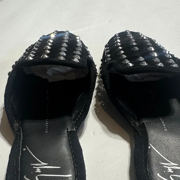 Giuseppe Zanotti Black suede Mules with Silver Studs low heel made in Italy 36 - Picture 7 of 8